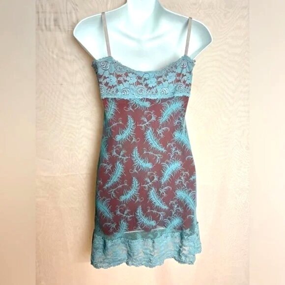 Tripp NYC Vintage 90s Mini Dress Blue Red Lace - Picture 12 of 13